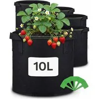 Praknu Pflanzkübel Pflanzsack 10L - 5STK aus Vliesstoff mit Schilder zum Beschriften (5er Set, 5 St)