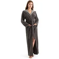 KangaROOS Damenbademantel Dalia, ideal für Sauna & Spa, Standardlänge & Überlänge, Langform, Leichtfrottier, Kapuze, Gürtel, Uni-Farben mit Streifen, Taschen, leicht, XS-3XL, auch in extra lang