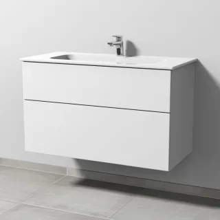 Sanipa 3way Keramik-Set Design Keramik-Waschtisch und Unterbau mit 2 Auszügen, Weiß-Soft SM48143