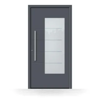 Alu Haustür mit Glas, Anthrazitgrau RAL 7016, 95x185 cm, Widerstandsklasse RC2, Schüco-Profil, Modell Hamburg, individuell konfigurieren