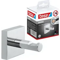 tesa Klebehaken EKKRO Bademantelhaken Chrom, Badezimmer, (Packung, EKKRO), Handtuchhalterung selbstklebend & ohne Bohren - silber glänzend