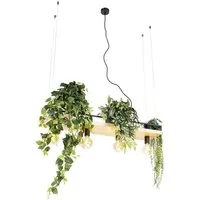 Qazqa Pendelleuchte Shelf, ohne Leuchtmittel, Warmweiß, QAZQA Hängeleuchte, e27, Schwarz, Holz, Industrie