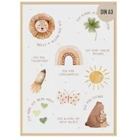 Things of Happiness Poster Affirmationsposter für Kinder DIN A3, Kinderzimmer Wandbild, Tiere & Natur, Poster Affirmation Geschenk zur Geburt, Taufe, Kindergeburtstag