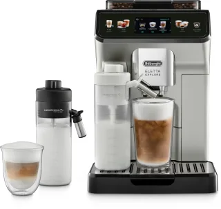 DeLonghi Kaffeevollautomat "Eletta Explore ECAM450.55.S - 40 Rezepte, heißer & kalter Milchschaum" 3,5" Touch-Display, herausnehmbare Brühgruppe, einstellbarer Mahlgrad