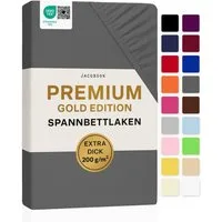 Jacobson Spannbettlaken PREMIUM 200 g/m² Jersey aus 97% Baumwolle & 3% Elasthan, Extra dichtes Bettlaken mit maximalem Halt