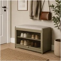 HTI-Living Schuhschrank mit Schiebetür und Sitzkissen Braun (1 Stück, 1-St., 1 Schuhschrank mit Sitzkissen) Sitzkissen mit Polyesterbezug in Leinenoptik