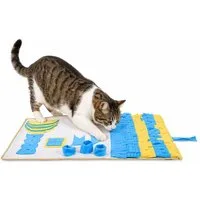 lionto Tier-Beschäftigungsspielzeug für Katzen, Futterspielmatte 100x60 cm, gelb/blau, Polyester, mit Anti-Rutsch-Unterseite, zur geistigen Förderung & Stressreduktion