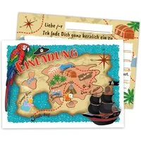 LIMONIA Einladungskarten Piraten zum Kindergeburtstag Einladungen Karten Schiff Schatzsuche, Einladungskarten mit Piraten Motiv für Kinder zum Geburtstag