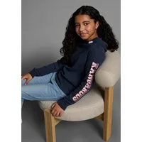 KangaROOS Langarmshirt Kangaroos Kapuzenshirt mit Ärmeldruck gerade Passform, bedrucktes Design, mit Kapuze, aus 100% Baumwolle