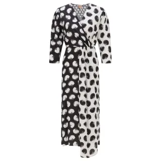 Boss - Wickelkleid für Damen, 3/4 Ärmel (Schwarz/Weiß)