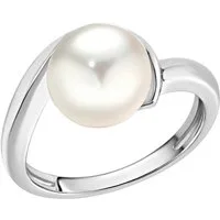 Zeeme Fingerring Silber 925 rhodiniert mit einer weißen Perle 9,5-10mm