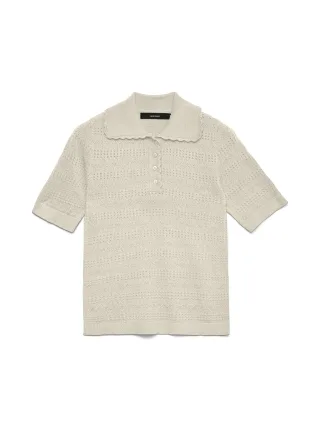 VERO MODA - VMLIMONE SS SCALLOP POLONECK PULL BOO Birch - Gr. - L