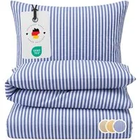 Carpe Sonno Bettwäsche Seersucker 135 x 200 155 x 220 Streifen Bügelfrei Sommer Baumwolle, Seersucker, 2 teilig, Bettbezug kühlend mit Reißverschluss & OEKO-TEX Blau Weiß 135x200