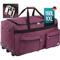 monzana Reisetasche, mit Rollen 160L Trolley Teleskopgriff Violett Groß XXL Gepäcktasche