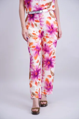 signe nature - Stoffhose mit geradem Bein und floralem Print pink/weiß - Gr. - 38