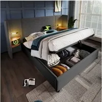 TavilaEcon Boxspringbett mit integriertem Nachttisch, Leselampe und USB/Type-C-Ladefunktion