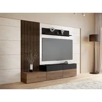 MIRJAN24 Wohnwand Narezi I, (TV-Lowboard, Wandboard, Wandpaneel), Schubladen und Klappen - Push to Open, 225x40x209 cm