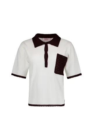 Studio Anneloes - Jemy crochet polo ecru/espresso - Gr. - XL