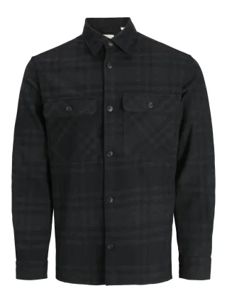 JACK&JONES - JPRRAYLE MELANGE CHECK L/S OVERSHIRT SN Black Beauty - Gr. - L
