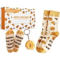 Lucadeau Freizeitsocken Geschenke für Keks-Liebhaber zum Geburtstag und Weihnachten (1 Paar) rutschfest, Gr. 37-43, Geburtstagsgeschenk