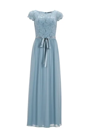 SWING - Abendkleid aus Chiffon mit paillettenbesetztem Spitzenoberteil indigo - Gr. - 44