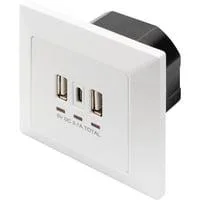 Steckdose Unterputz, mit USB A und USB-C Ports weiß, 2x USB-A, 1x USB-C, 3,1A