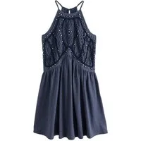 Next Minikleid Hochgeschlossenes besticktes Minikleid mit Spiegel (1-tlg)