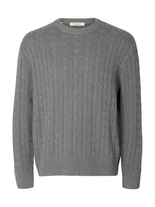 selected men - SLMBRAUN KNIT CABLE CREW NOOS Grau - Gr. - L
