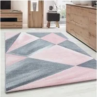 Carpettex Frisé-Teppich Geometrisch Design, Läufer, Höhe: 10 mm, Modern Kurzflor Teppiche Geometrisch Design Rosa Teppich Wohnzimmer