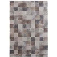 TaraCarpet Teppich Tara Carpet Berber Karo, rechteckig, Höhe: 27 mm, Moderner weicher Teppich kariert in grau und braun extra weich 67x140