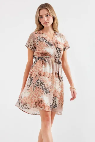 V-Ausschnitt Blümchen-Minikleid mit Bindegürtel