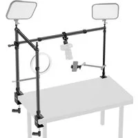 Neewer Kamerahalterung NK003 Überkopf Tischhalterung mit Dual Ball Head & Super Clamp, (Packung, Farbe:schwarz, Grundfarbe:schwarz, höhenverstellbar von 69 bis 112 cm)