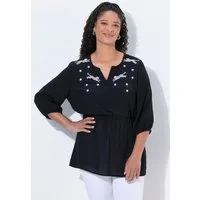Angel of Style Longbluse Bluse A-Linie Leoparden-Stickerei 3/4-Ärmel