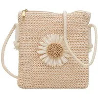 Zaewry Strandtasche Vintage Gänseblümchen Strandtasche Damen Boho Stroh Umhängetasche, für Damenreisen, Strand Und Urlaub