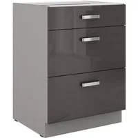 Küchen-Preisbombe Auszugsunterschrank 60 cm Küche Bianca Grey Grau Hochglanz Unterschrank mit Schubladen