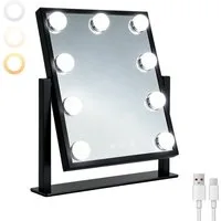 skelo Schminkspiegel mit Beleuchtung Hollywood Spiegel 33,5 x 30,5 cm, 9 LED Lampen (1-St., USB-betrieben (kein Akku enthalten), 360° Drehbar Kosmetikspiegel mit 3 Lichtfarben, Touch-Steuerung