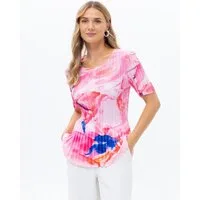Passioni Plisseeshirt in Pink und blau Plissé T-Shirt mit kurzen Ärmel Einheitsgröße (36-50)