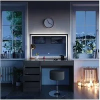 Vicco Schminktisch Sherry, Grau Hochglanz, 120 cm mit LED-Spiegel und Hocker (3-St)