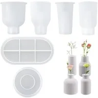 FOUORTUNATE-BEE Backform Silikon Gießformen Set 6tlg Vasen Formen DIY Gießform Set, DIY Silikonformen Set Vasen Formen mit Untersetzer und Tablett