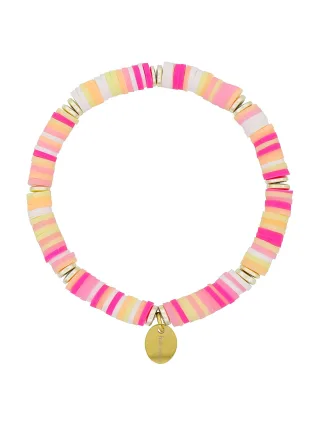 Fashionbox Armband Messing Vinylplättchen multi pink flexibel