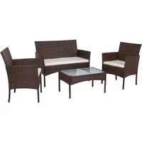 Clanmacy Gartenlounge-Set 4-tlg Wetterfeste Polyrattan Sitzgruppe für 4 Personen Braun, (4-tlg)