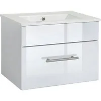 welltime Waschtisch Trento Light mit Keramik-Auflagebecken, 1 feste Blende und 1 Auszug, Breite: 61cm, Weiß Hochglanz