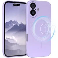 EAZY CASE Handyhülle für Apple iPhone 16 Hülle Silikon 6,1 Zoll, MagSafe Soft-Silikonhülle kabelloses Laden matte Oberfläche Blau Lila