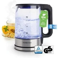 GOURMETmaxx Wasserkocher Glas 1,7 Liter mit integrierter Beleuchtung, 2200 W, Leistungsstarker Boiler mit Abschaltfunktion & Kalkfilter [Silber]