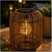 Kremers Schatzkiste LED Laterne LED Solarlaterne Rattan Optik 24cm mit Dämmerungssensor IP44, LED fest integriert