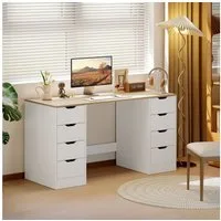 HOMCOM Schreibtisch Bürotisch mit 8 Schubladen 140 x 53 x 75 cm Moderner Tisch (Computertisch, 1-St., Arbeitstisch), für Arbeitszimmer, Wohnzimmer, Weiß