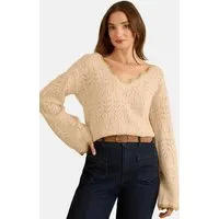 Love & Roses V-Ausschnitt-Pullover Love & Roses Pullover mit Lochstickerei (1-tlg)