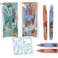 Depesche Spiel Dino World Tattoo Glitzer Gelstifte Set mit Schablonen