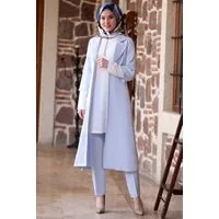 fashionshowcase Hosenanzug 3-teilig Damen Long Blazer Hose und Tunika - Modest Fashion Outfit