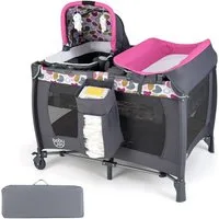 COSTWAY Baby-Reisebett, 1-tlg., Laufstall, Babybett mit Babywiege, Wickeltisch, Matratze